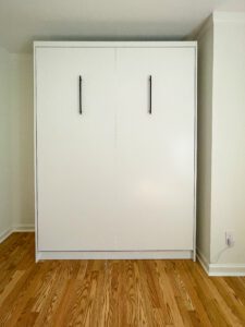 Vertical queen plain-front Murphy bed, painted Super White