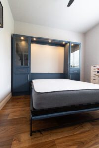 Vertical queen Murphy bed, with LED lighting, in open position