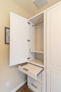 Wardrobe option for cabinet, along with dedicated pull-out nightstand
