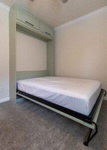 Side view of vertical queen Murphy bed in open position