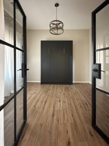 Vertical queen Craftsman Murphy bed painted in Onyx