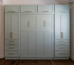 Queen Craftsman Murphy bed with wardrobe cabinets