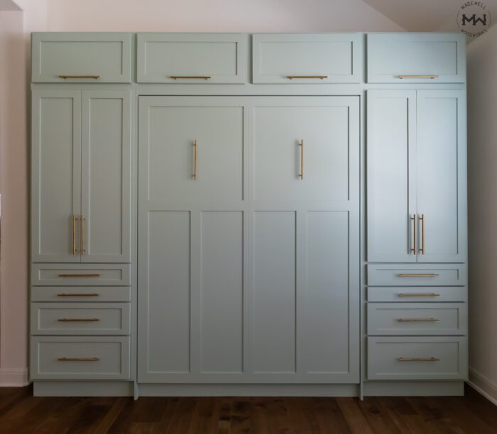 Queen Craftsman Murphy bed with wardrobe cabinets