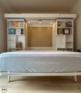 Custom sliding bookcase Murphy bed