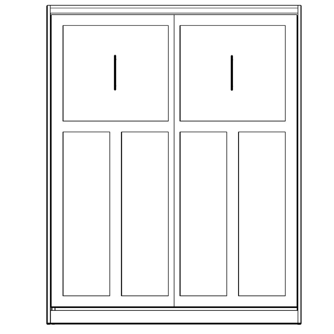 Line drawing of the Craftsman Murphy bed design featuring multi-panel woodwork details, custom handcrafted in Austin, TX.
