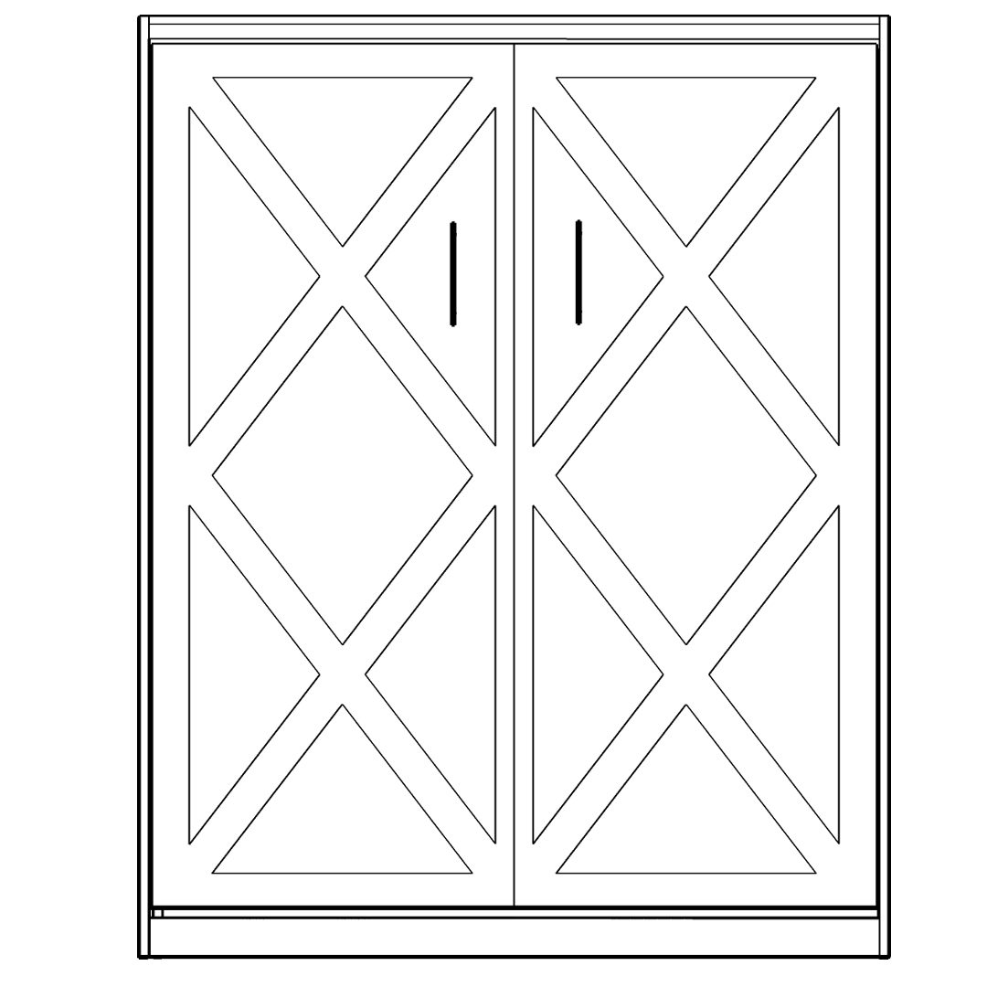 Line drawing of the Crestview Murphy bed design featuring a double X-pattern door face, custom built in Austin, TX.