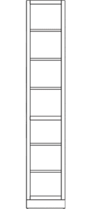 Line drawing of a custom built-in bookcase cabinet with adjustable shelving, handcrafted by Madewell Woodworks in Austin, TX.