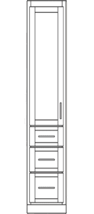 Custom wardrobe cabinet design with upper hanging rod space and three storage drawers