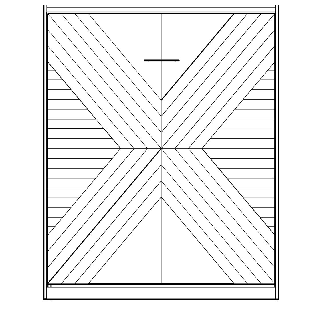 Line drawing of the Enfield Murphy bed design featuring a geometric X pattern, custom handcrafted in Austin, TX.